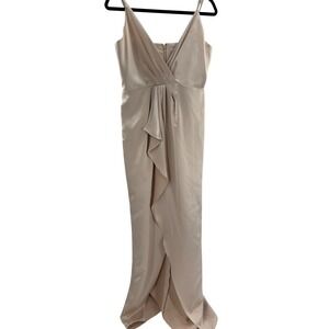 Gianni Bini Satin Ruffle Gown Champagne Formal Evening Wedding Guest Size 10